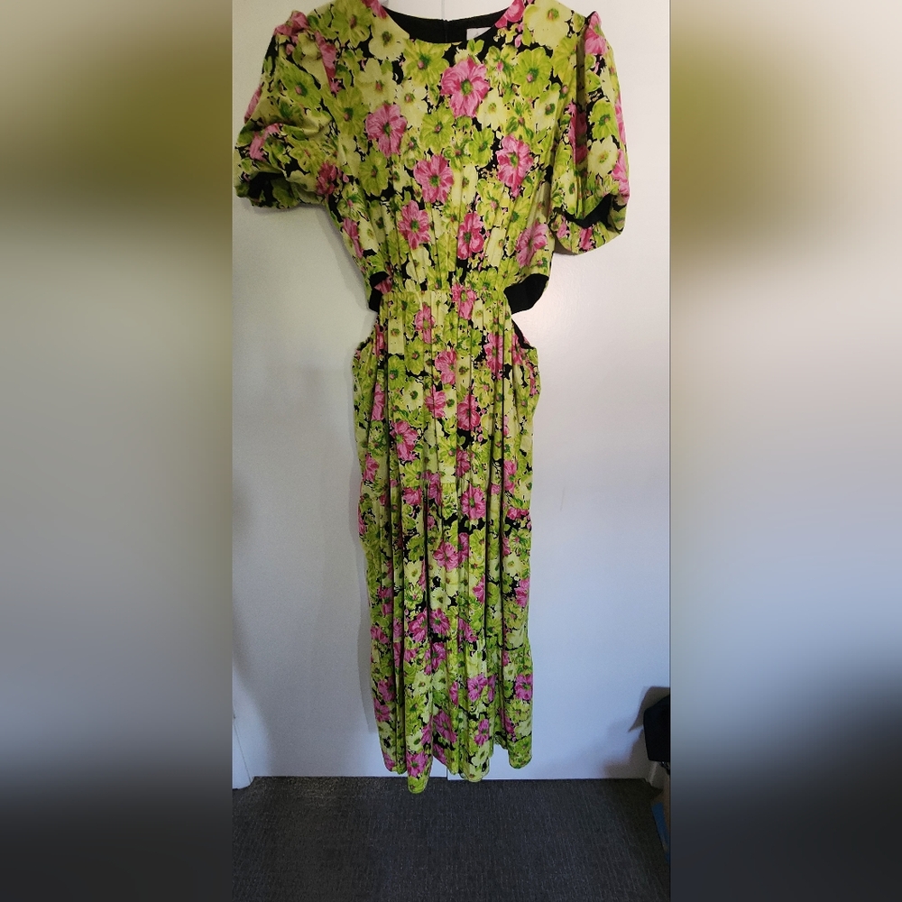 Wayf Pink and Green Sundress with Peter Pan Collar